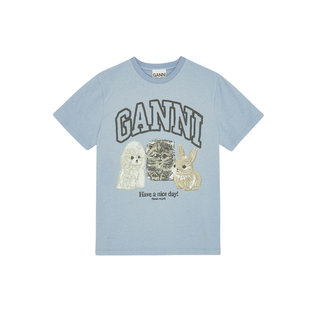 Ganni – Lässiges T-Shirt mit Animal-Print