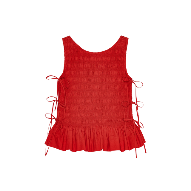 Ganni Popeline-Smock-Stringtop mit Bindeband