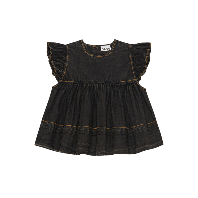 Ganni Garment Dyed Cotton Frill Sleeve
