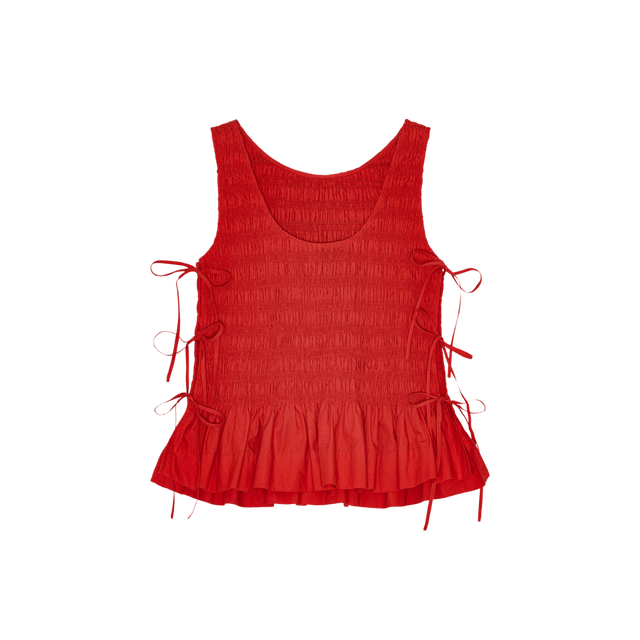 Ganni Popeline-Smock-Stringtop mit Bindeband