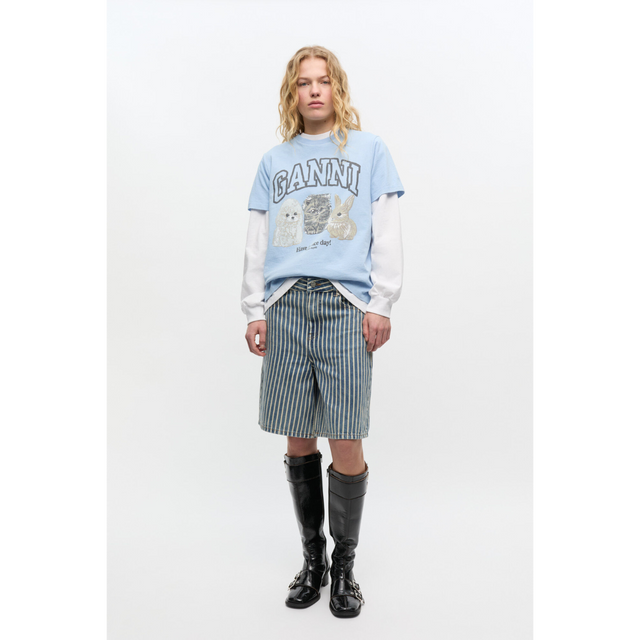 Ganni Light Stripe Denim Shorts