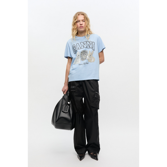 Ganni – Lässiges T-Shirt mit Animal-Print