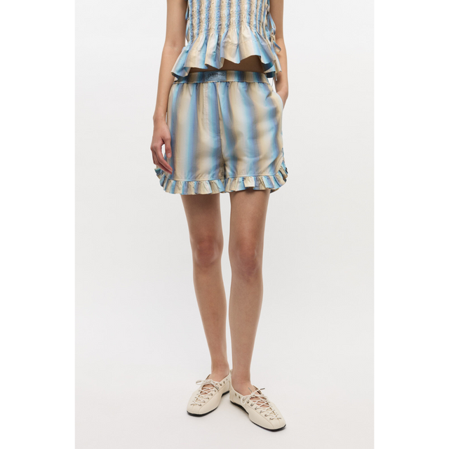 Ganni Ombre Stripe Ruffle Shorts