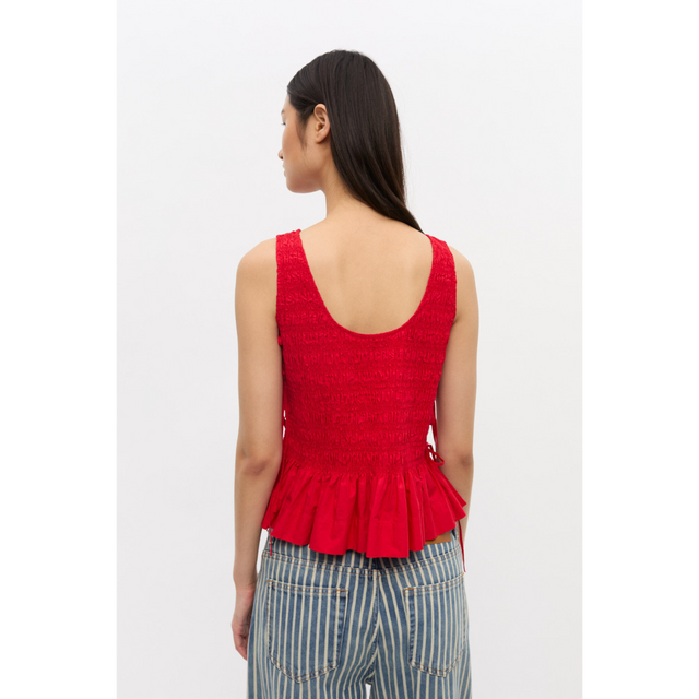 Ganni Popeline-Smock-Stringtop mit Bindeband