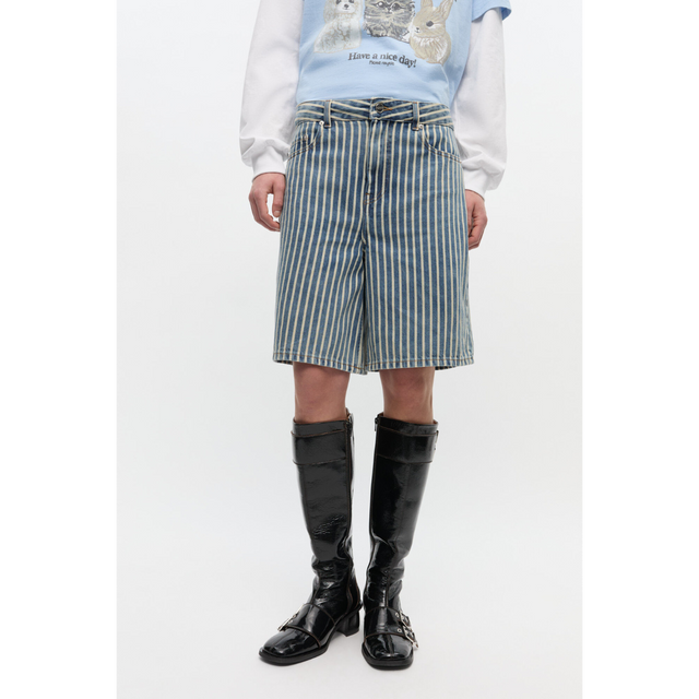 Ganni Light Stripe Denim Shorts