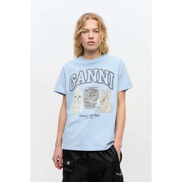 Ganni – Lässiges T-Shirt mit Animal-Print