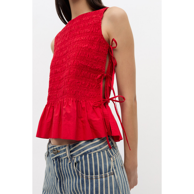 Ganni Popeline-Smock-Stringtop mit Bindeband