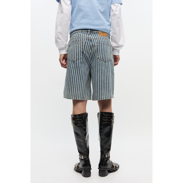 Ganni Light Stripe Denim Shorts