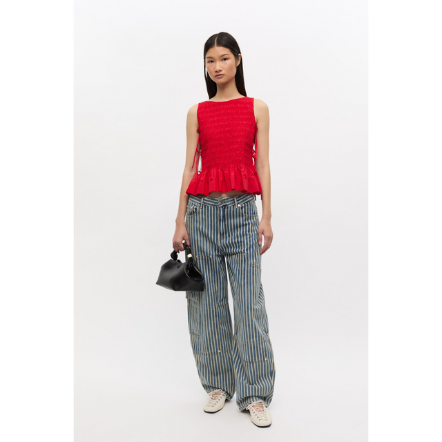 Ganni Popeline-Smock-Stringtop mit Bindeband