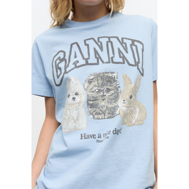 Ganni – Lässiges T-Shirt mit Animal-Print