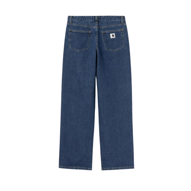 Carhartt-W´-Lavine-Pant-Blue-rinsed-rear-with-a-carhartt-logo-on-the-back-pocket