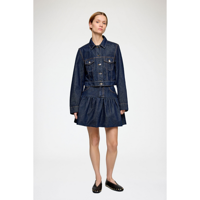 Cool Bubble Mini Nederdel i denim fra ganni - helfigur