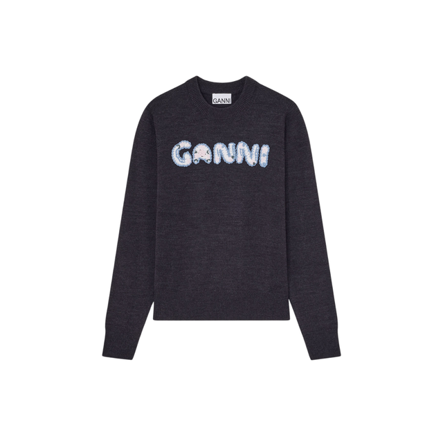 Smuk uldsweater med hækledetalje fra Ganni