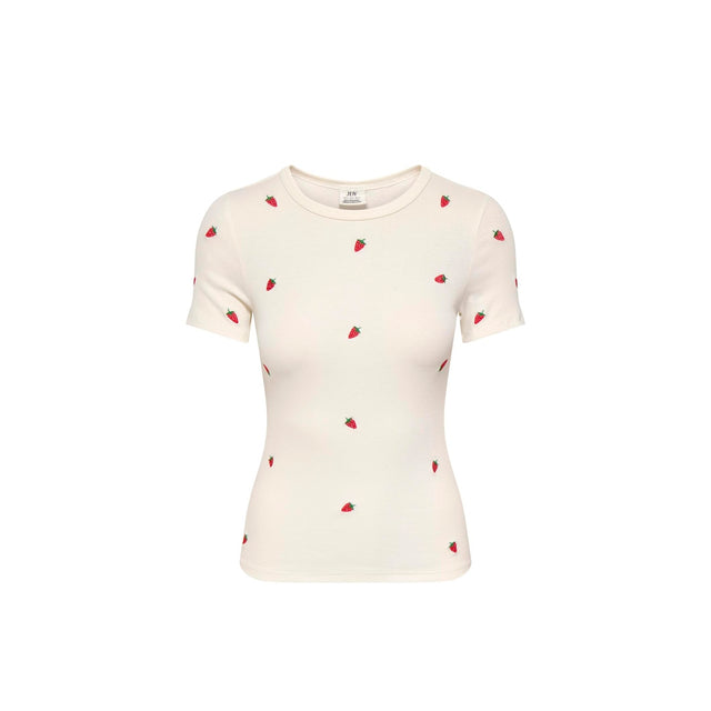 Hvid t-shirt med strawberry broderier - front