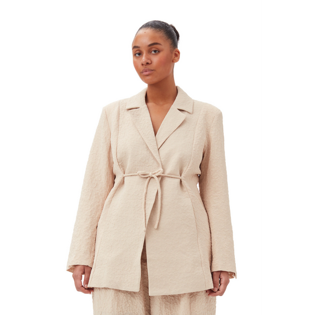 Ganni Textured Suiting Tiestring Blazer