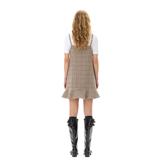 Ganni Check Wool Mix Mini Dress