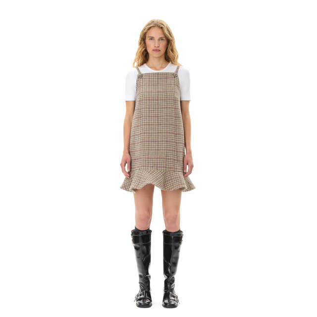 Ganni Check Wool Mix Mini Dress