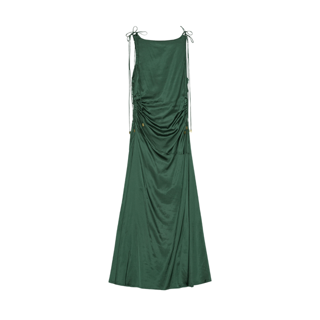 Ganni Solid Stretch Satin Gathered Long
