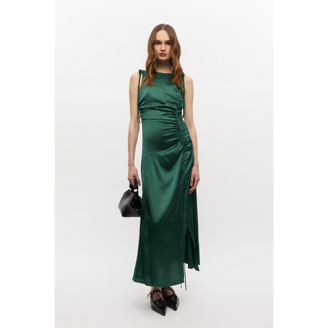 Ganni Solid Stretch Satin Gathered Long
