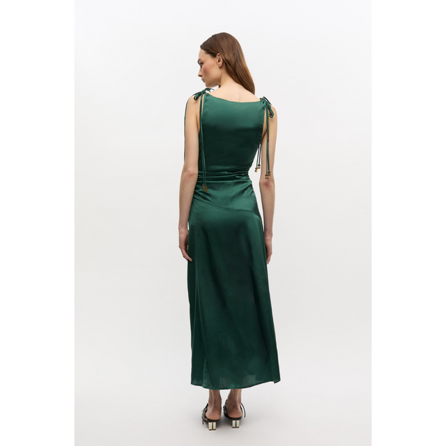 Ganni Solid Stretch Satin Gathered Long