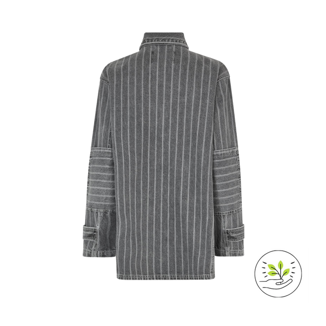 Mads Nørgaard Jakke Grey Stripe Denim Johnny Jacket - Prinsesse2ben