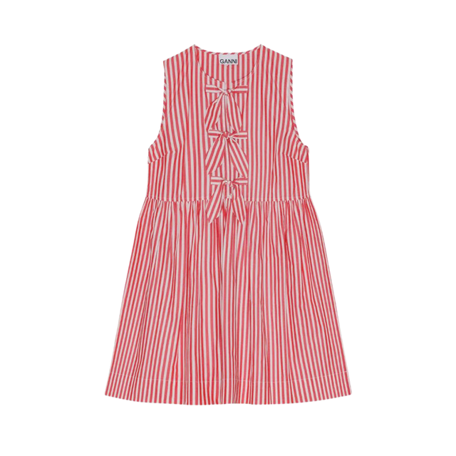 Ganni Stripe Cotton Mini Bow Tie Dress