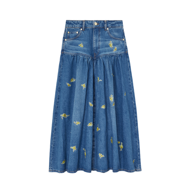 Cool  denim nederdel med print fra Ganni