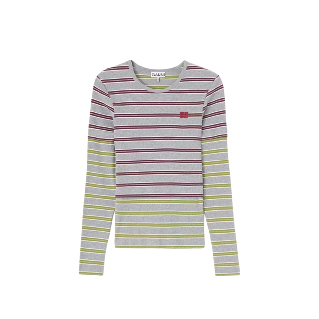 Ganni Soft Cotton Rib Long Sleeve Double Layer