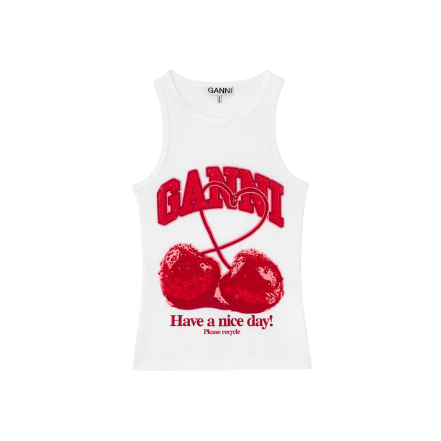 Ganni Compact Rib Jersey Tank Cherry