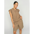 Tea Linen Blouse i Petrified Oak fra Mos Mosh - foran